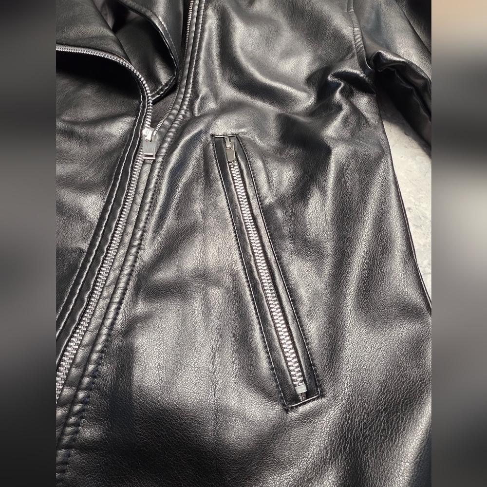 Women's Black Faux Leather Jacket Biker Jacket Size Small NEW! - Picture 5 of 8
